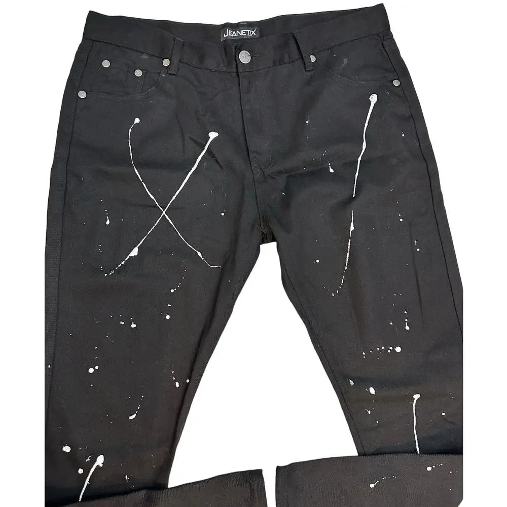 Jeanetix paint splattered black jeans size 40 x 32